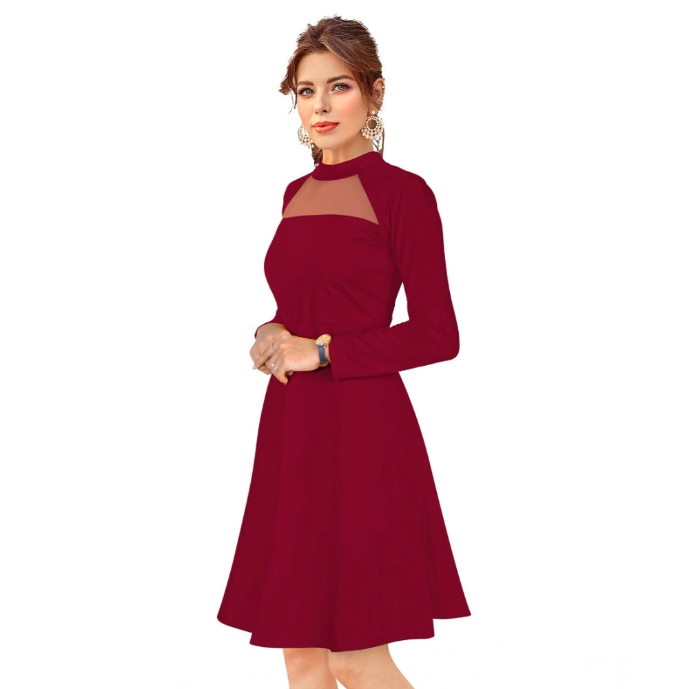 Seduva Women's Knitting stretchable Solid Round Neck Full Sleeve Dress (Maroon)