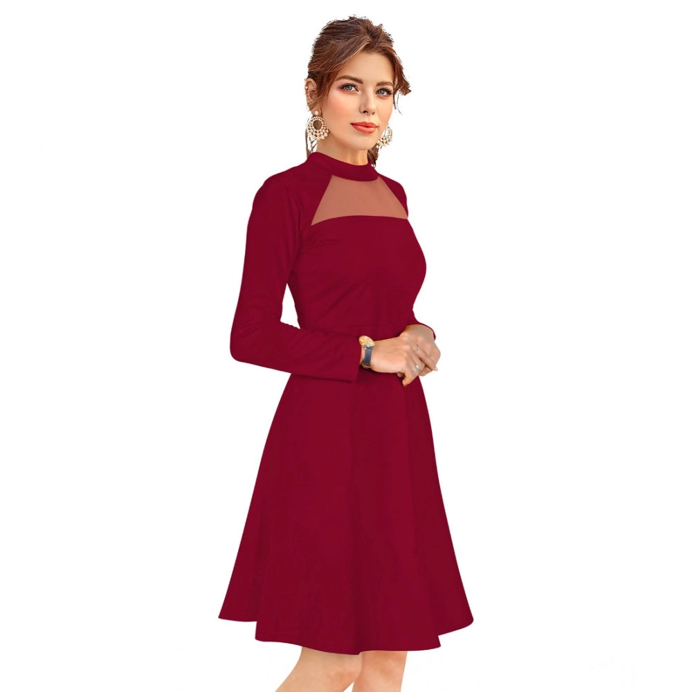 Seduva Women's Knitting stretchable Solid Round Neck Full Sleeve Dress (Maroon)