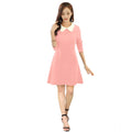 Seduva Women's Polyester Solid Collar 3-4th Dress (Peach)