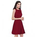 Seduva Women's Polyester Solid Round Neck Sleeveless Dress (Maroon)