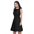 Seduva Women's Polyester Solid Round Neck Sleeveless Dress (Black)