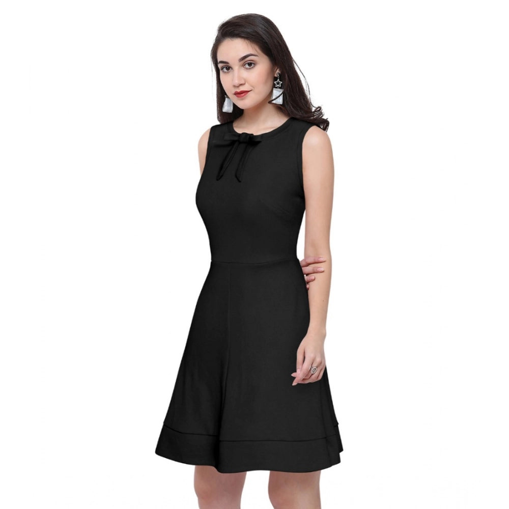 Seduva Women's Polyester Solid Round Neck Sleeveless Dress (Black)