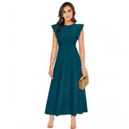 Seduva Women's Knitting stretchable Solid Round Neck Ruffled Sleeve Dress (Morpich)