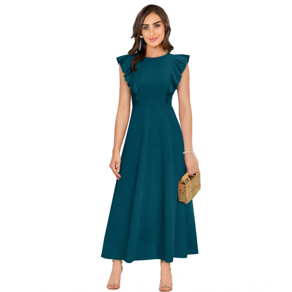 Seduva Women's Knitting stretchable Solid Round Neck Ruffled Sleeve Dress (Morpich)