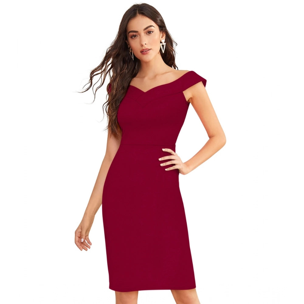 Seduva Women's Knitting stretchable Solid Round Neck Sleeveless Dress (Maroon)