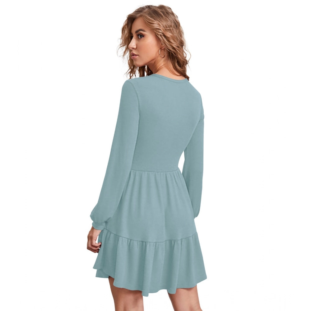 Seduva Women's Knitting stretchable Solid Round Neck Full Sleeve Dress (Pista)