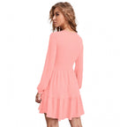 Seduva Women's Knitting stretchable Solid Round Neck Full Sleeve Dress (Peach)