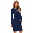 Seduva Women's Knitting stretchable Solid Round Neck Full Sleeve Dress (Blue )