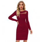Seduva Women's Knitting stretchable Solid Round Neck Full Sleeve Dress (Maroon)