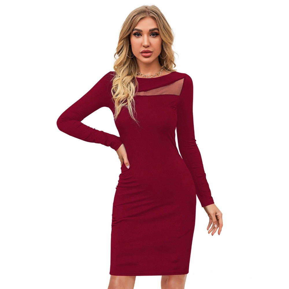 Seduva Women's Knitting stretchable Solid Round Neck Full Sleeve Dress (Maroon)