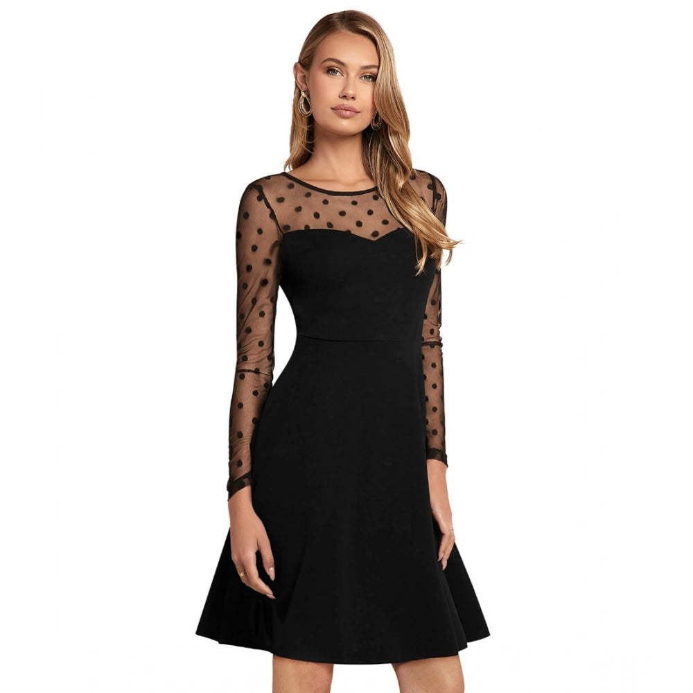 Seduva Women's Knitting stretchable Solid Round Neck Full Sleeve Dress (Black)