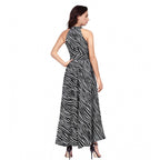Seduva Women's Polyester Zebra Pattern Halter Neck Sleeveless Dress (Navy Blue)