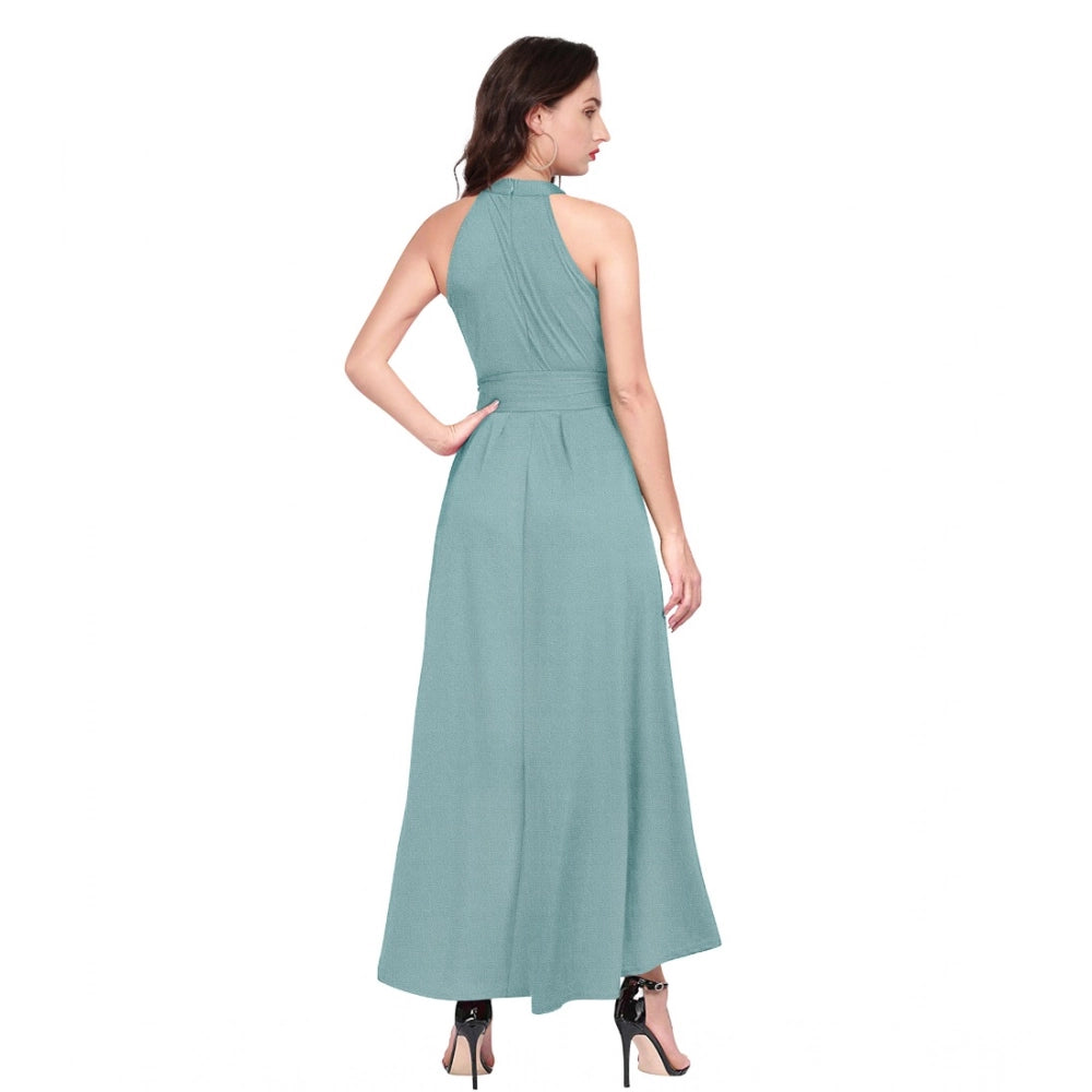 Seduva Women's Polyester Solid Halter Neck Sleeveless Dress (Pista)