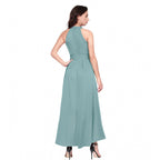 Seduva Women's Polyester Solid Halter Neck Sleeveless Dress (Pista)