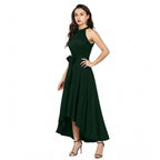 Seduva Women's Polyster Solid Halter Neck Sleeveless Dress (Green)