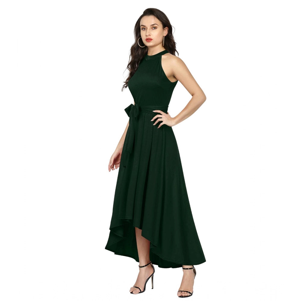 Seduva Women's Polyster Solid Halter Neck Sleeveless Dress (Green)