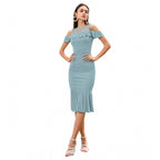 Seduva Women's Knitting stretchable Solid Round Neck Sleeveless Dress (Pista )