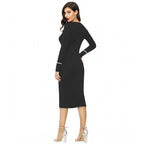 Seduva Women's Knitting stretchable Solid Round Neck Full Sleeve Dress (Black)