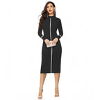 Seduva Women's Knitting stretchable Solid Round Neck Full Sleeve Dress (Black)