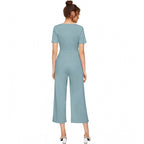 Seduva Women's Knitting stretchable Solid Round Neck Cap Sleeve Jumpsuit (Pista )
