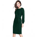 Seduva Women's Knitting stretchable Solid Round Neck Full Sleeve Dress (Green)