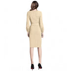 Seduva Women's Knitting stretchable Solid Round Neck Full Sleeve Dress (Beige )
