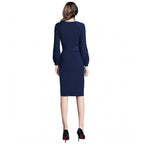 Seduva Women's Knitting stretchable Solid Round Neck Full Sleeve Dress (Blue)