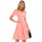 Seduva Women's Knitting stretchable Solid V Neck Cap Sleeve Dress (Peach)