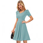 Seduva Women's Knitting stretchable Solid V Neck Cap Sleeve Dress (Pista)