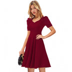 Seduva Women's Knitting stretchable Solid V Neck Cap Sleeve Dress (Maroon)
