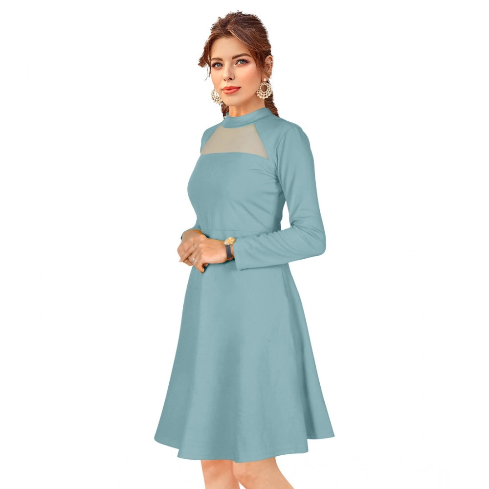 Seduva Women's Knitting stretchable Solid Round Neck Full Sleeve Dress (Pista)