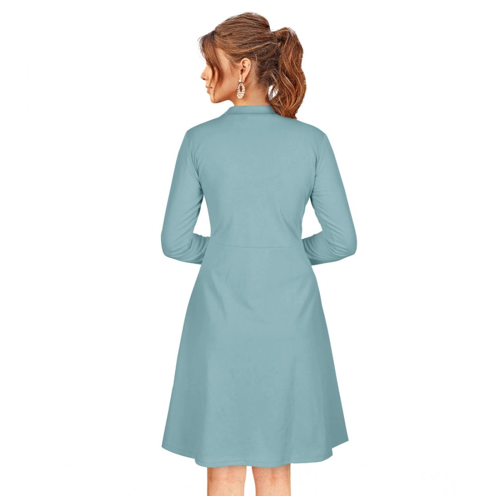 Seduva Women's Knitting stretchable Solid Round Neck Full Sleeve Dress (Pista)