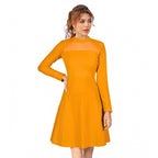 Seduva Women's Knitting stretchable Solid Round Neck Full Sleeve Dress (Yellow)