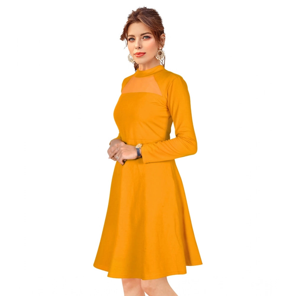 Seduva Women's Knitting stretchable Solid Round Neck Full Sleeve Dress (Yellow)