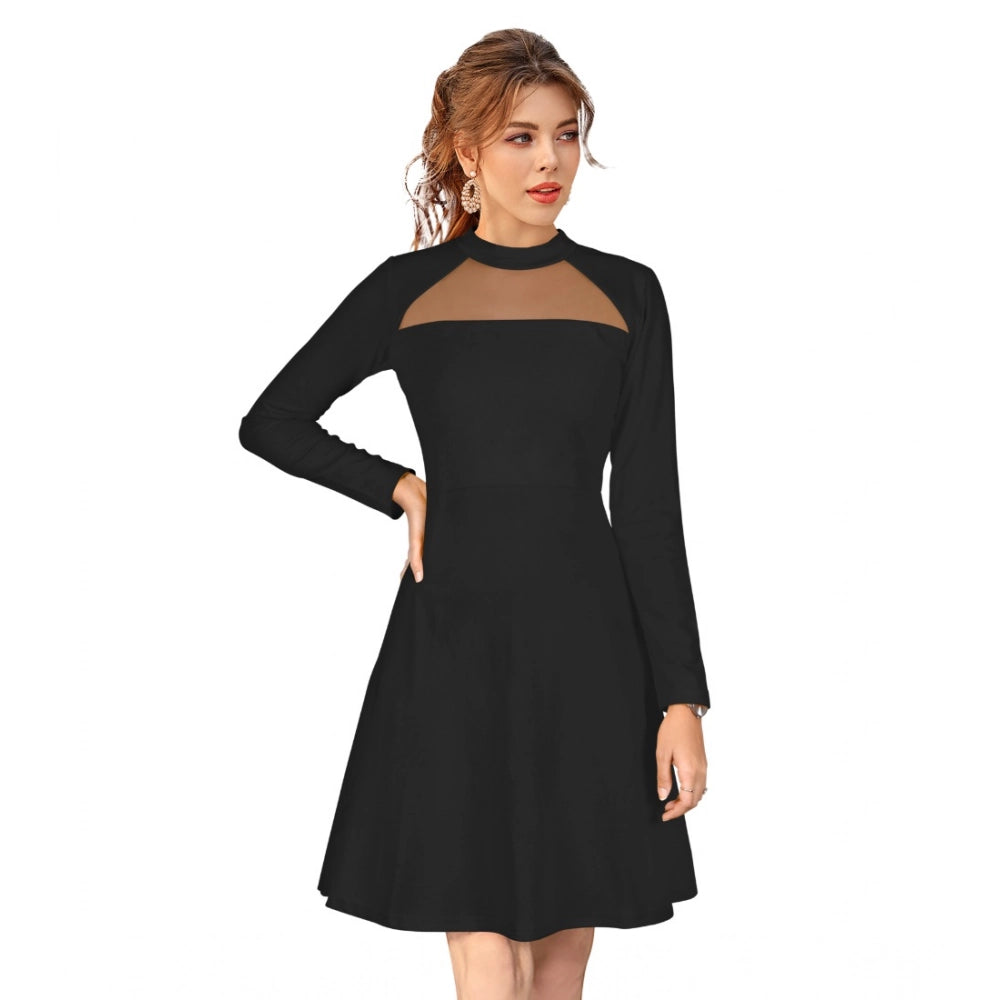 Seduva Women's Knitting stretchable Solid Round Neck Full Sleeve Dress (Black)