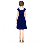 Seduva Women's Polyester Solid V Neck Cap Sleeve off Shoulder Dress (Blue)