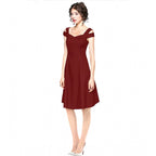 Seduva Women's Polyester Solid V Neck Cap Sleeve off Shoulder Dress (Maroon)
