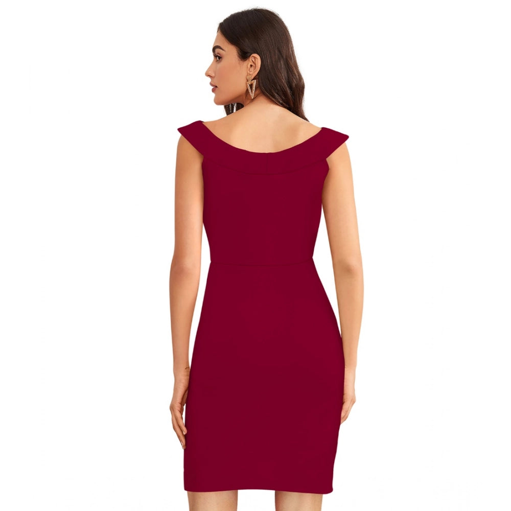 Seduva Women's Knitting stretchable Solid Round Neck Sleeveless Dress (Maroon)