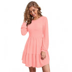 Seduva Women's Knitting stretchable Solid Round Neck Full Sleeve Dress (Peach)