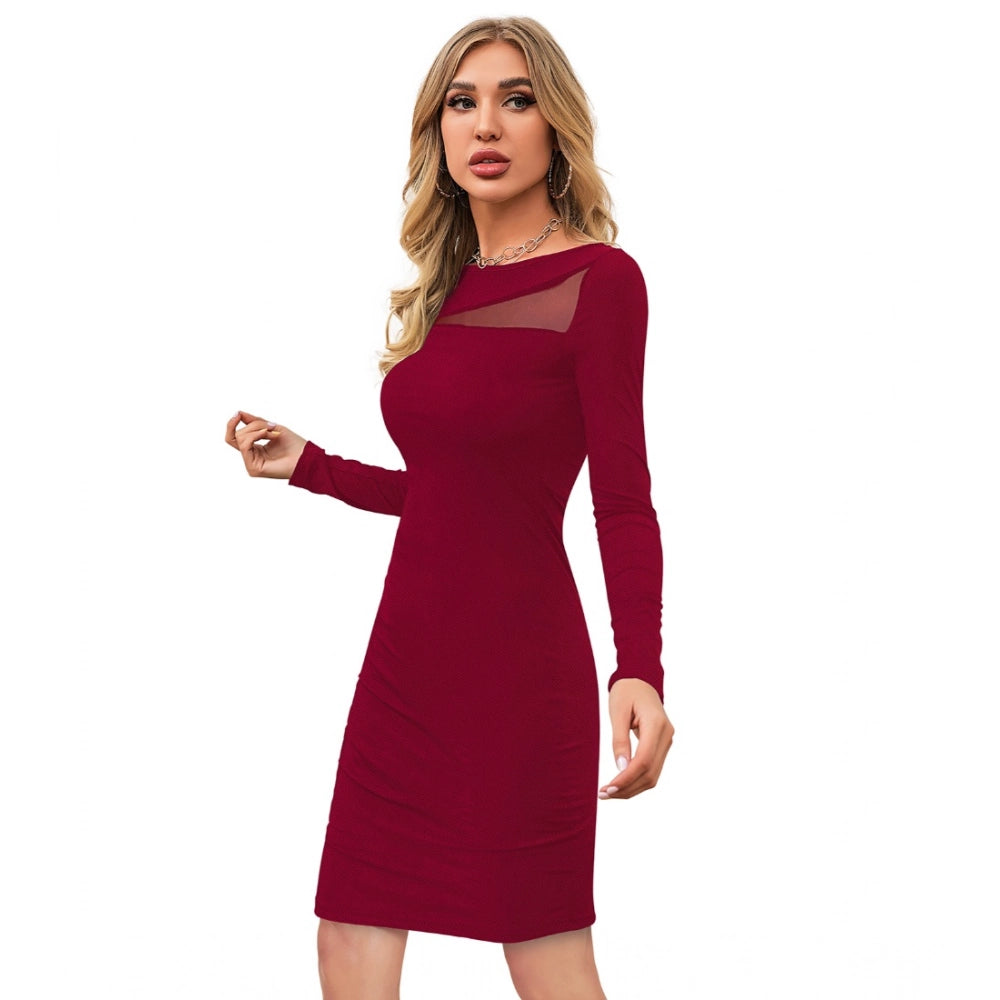 Seduva Women's Knitting stretchable Solid Round Neck Full Sleeve Dress (Maroon)