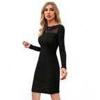 Seduva Women's Knitting stretchable Solid Round Neck Full Sleeve Dress (Black)