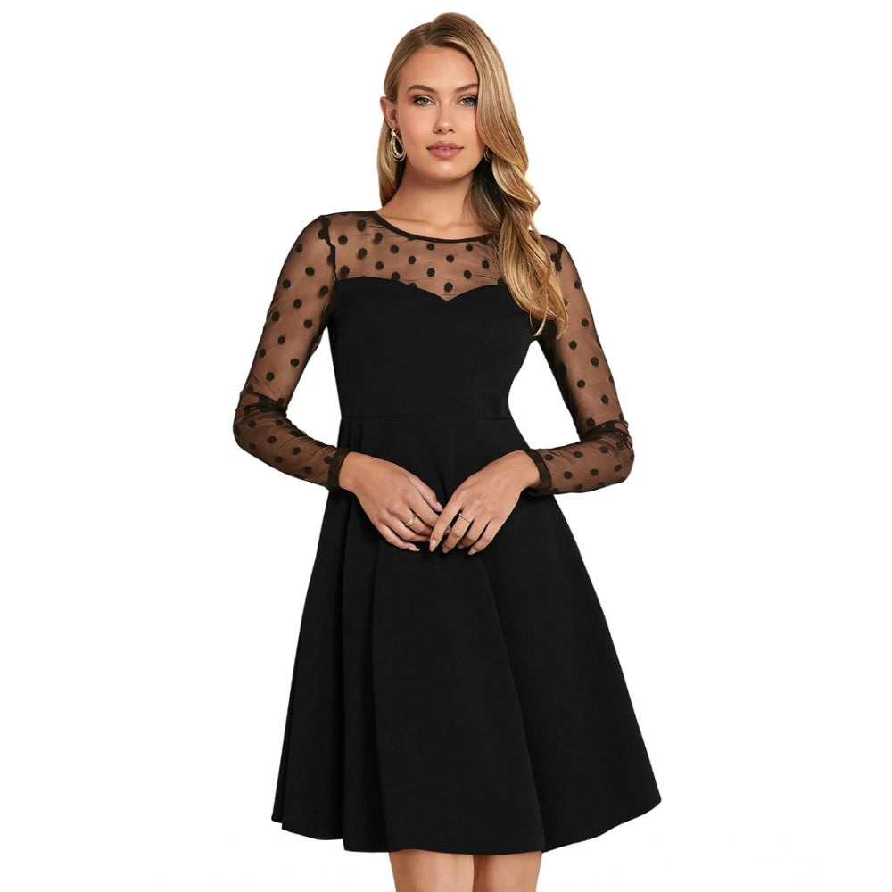 Seduva Women's Knitting stretchable Solid Round Neck Full Sleeve Dress (Black)