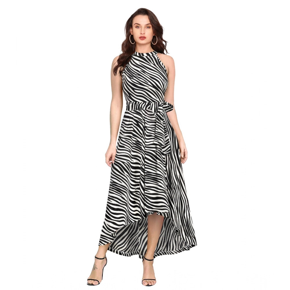 Seduva Women's Polyester Zebra Pattern Halter Neck Sleeveless Dress (White)