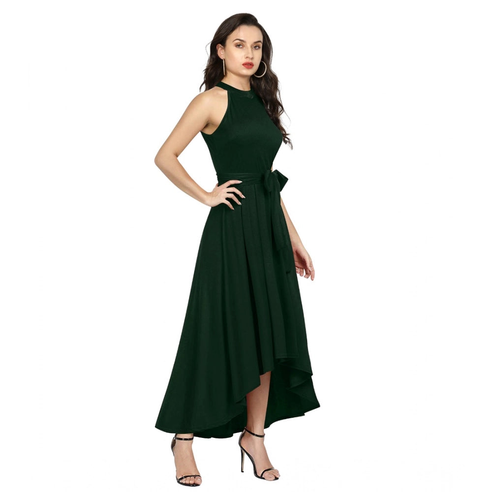 Seduva Women's Polyster Solid Halter Neck Sleeveless Dress (Green)
