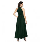 Seduva Women's Polyster Solid Halter Neck Sleeveless Dress (Green)