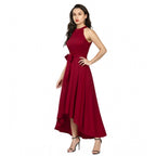 Seduva Women's Polyster Solid Halter Neck Sleeveless Dress (Maroon)