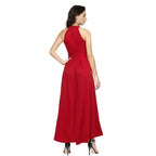 Seduva Women's Polyster Solid Halter Neck Sleeveless Dress (Red)