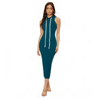 Seduva Women's Knitting stretchable Solid Round Neck Sleeveless Dress (Morpich)