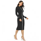 Seduva Women's Knitting stretchable Solid Round Neck Full Sleeve Dress (Black)