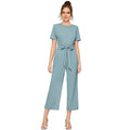 Seduva Women's Knitting stretchable Solid Round Neck Cap Sleeve Jumpsuit (Pista )